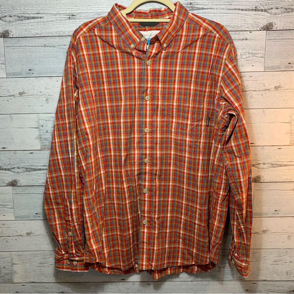 Columbia Mens Colorful Plaid Long Sleeve Button Up Hiking Shirt w Pocket Size L